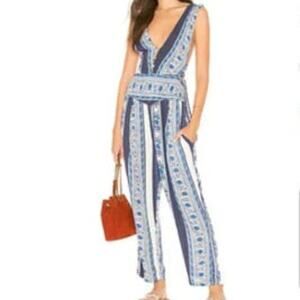 Free People All Shook Up Floral Striped Print Boho Jumpsuit